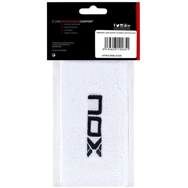 NOX long sport wristbands white/black — фото 2
